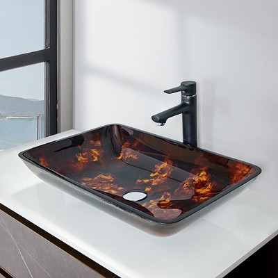 อ่างล้างหน้าทรงสี่เหลี่ยมผืนผ้าทรงโมเดิร์นสี Russet สี Black Rectangle Vessel Sink