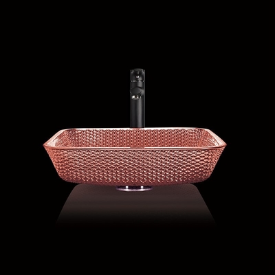 Electroplated Countertop Vanity Sinks Glass Square Vessel สีทองแดงวาววับ Modern