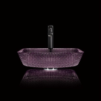 Smooth Countertop Vanity Sinks เพชรคริสตัลสีม่วง 12mm Square Glass Bathroom Sinks