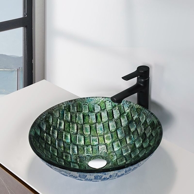 อ่างล้างแก้วทรงกลมแบบใช้มือ Hot Melt Circular Vessel Bathroom Sink