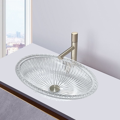 One Piece Molding Glass Vessel Sink Bowl 550mm Long No Overflow