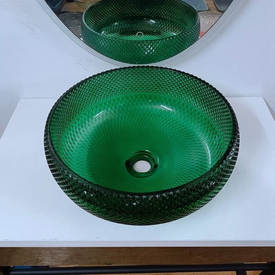อ่างล้างหน้าแก้วสีเขียว Vanity Diamond Modern Round Bathroom