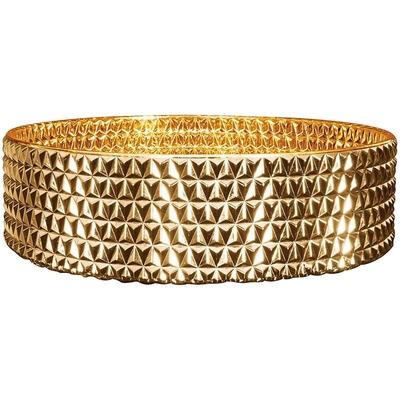 อ่างล้างหน้ากลม อ่างล้างหน้า Chromed Gold Diamond Shape Crystal Glass