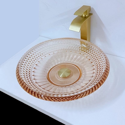 อ่างล้างหน้ากลม ชาม แก้วคริสตัล สีเหลืองอำพัน ห้องน้ำ L450 * W450 * H120mm