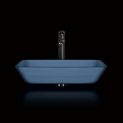 อ่างล้างจานแก้วแกร่งที่ทำด้วยมือ Matt Vessel Light Blue Vanity Rectangular