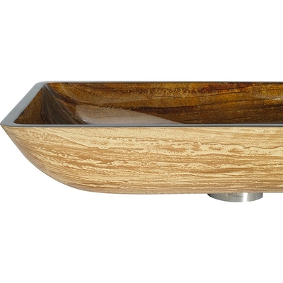 อ่างล้างหน้า OEM ทรงสี่เหลี่ยมผืนผ้า Bark Brown Handmade Tempered Vessel Sink
