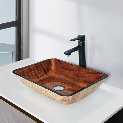 อ่างล้างหน้า OEM ทรงสี่เหลี่ยมผืนผ้า Bark Brown Handmade Tempered Vessel Sink