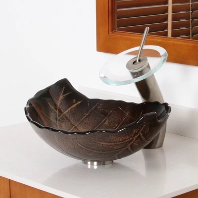 180mm Leaf Shaped Countertop Wash Basin 12mm Thick Brown Hot Melted And Hand Drawing อ่างล้างหน้า