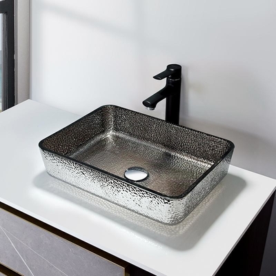 สีเงิน Chromed สี่เหลี่ยมด้านบนเคาน์เตอร์อ่างล้างจาน Shinning Shallow Vessel Bathroom Sink