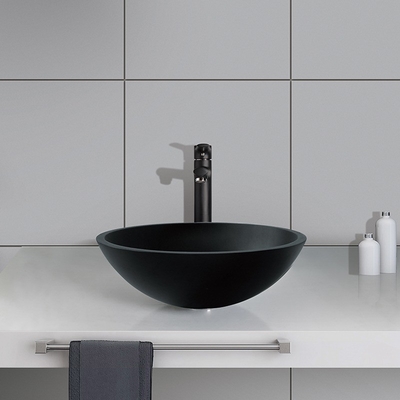 Hotel Acid Matt Black อ่างล้างหน้ากลมกระจกห้องน้ำ Anti Rust Finish