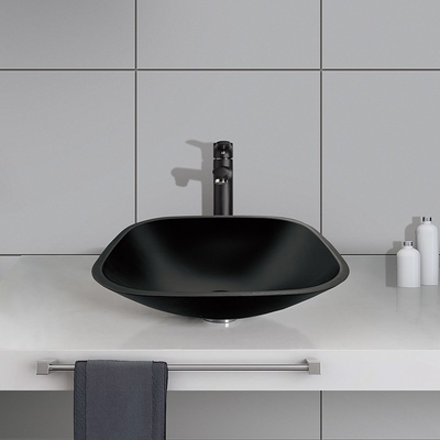 กรด Matt Square Bowl อ่างล้างหน้าบนโต๊ะกระจกนิรภัยสีดำ Anti Rust Countertop