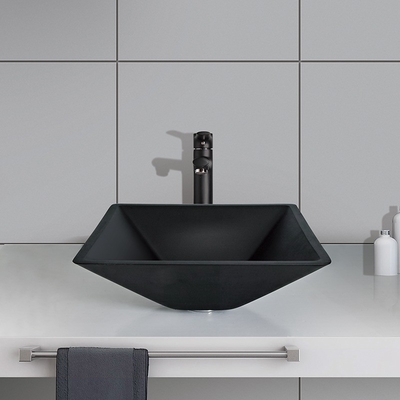 142mm Acid Matt Black Basin รูปทรงกรวยสี่เหลี่ยมห้องน้ำนิรภัย