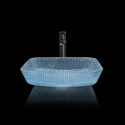 Water Blue Square Vessel ห้องอาบน้ำ อ่างล้างจาน แก้ว คริสตัล Hand Wash