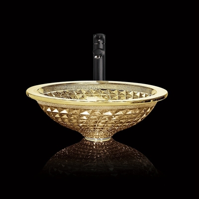 อ่างล้างชามแก้วโครเมี่ยม Golden Wash Hand Modern Crystal Bathroom Vanity