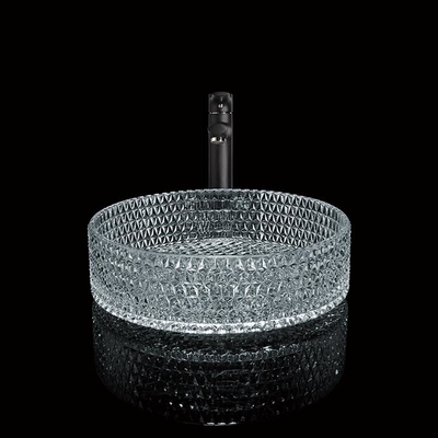 395mm Round Glass Wash Basin Hand Wash 45mm Dia No Hole For Hotel Bathroom