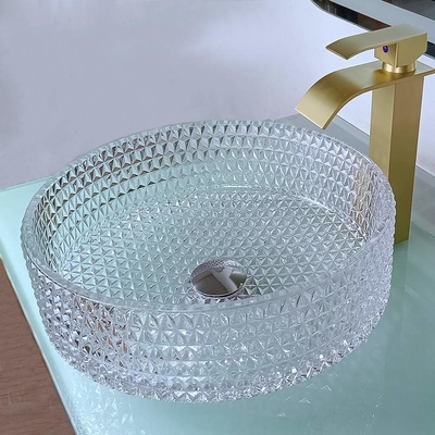 395mm Round Glass Wash Basin Hand Wash 45mm Dia No Hole For Hotel Bathroom