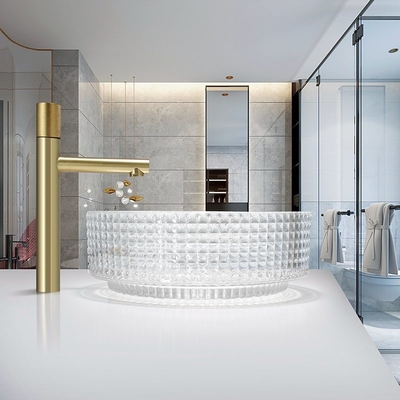 อ่างล้างหน้าแก้วรูปทรงกระบอกยุโรป Crystal Clear Sink Diemater 14.8&quot;