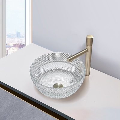 อ่างล้างหน้าแก้วคริสตัลใสอ่างล้างหน้า Calathiform Bathroom Countertop Sinks