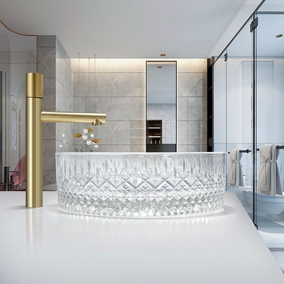 อ่างล้างจานแก้วคริสตัลใส Ice Prism Countertop Sinks