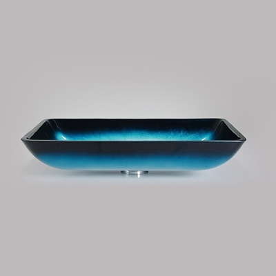 Gradient Blue Temper Bath Wash Basins Glass Bowl Rectangular Table Top Solid
