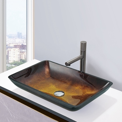 Gradient Brown Glass Bathroom Wash Basins Non Porous Dynamic Vessel Sink กระจกนิรภัย