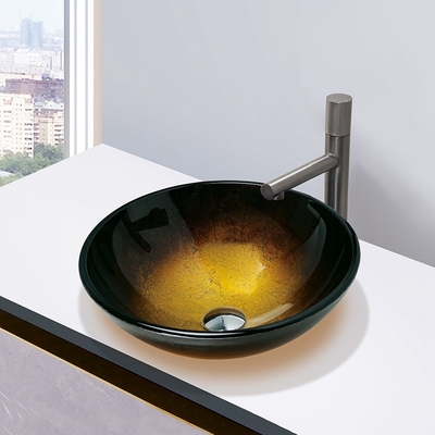 อ่างล้างจานกระจกนิรภัยสำหรับห้องน้ำ Gradient Brown Round Wash Basin Bowl