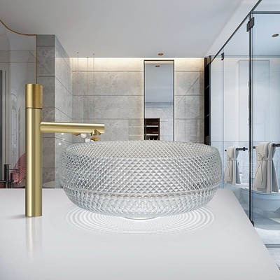 อ่างล้างภาชนะแก้วใสหนา 12 มม. สำหรับ Office Art Deco Round Shape