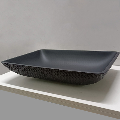 Leather Grain Bathroom กระจกเทมเปอร์อ่างล้างจานอ่างล้างหน้าแก้วสีดำด้านกรด