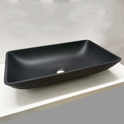 Leather Grain Bathroom กระจกเทมเปอร์อ่างล้างจานอ่างล้างหน้าแก้วสีดำด้านกรด