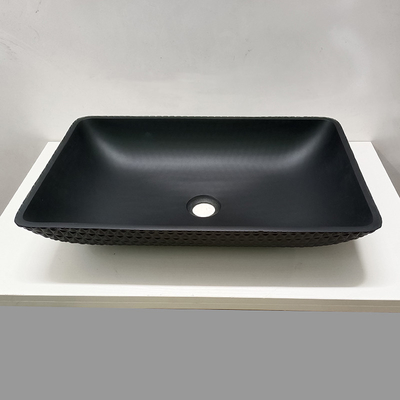 Leather Grain Bathroom กระจกเทมเปอร์อ่างล้างจานอ่างล้างหน้าแก้วสีดำด้านกรด