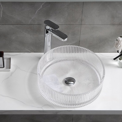 อ่างล้างหน้าแก้วใสแบบโมเดิร์นลายเส้นแนวตั้ง Diecasting Bathroom Sinks Sinks