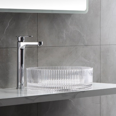อ่างล้างหน้าแก้วใสแบบโมเดิร์นลายเส้นแนวตั้ง Diecasting Bathroom Sinks Sinks
