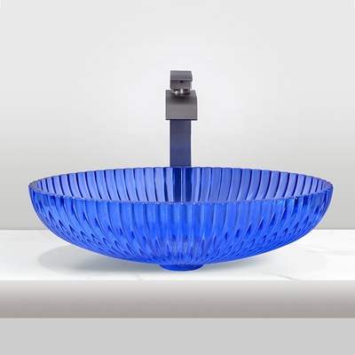 อ่างล้างหน้าทรงเรือแก้วสุดหรู No Overflow No Hole Faucet Mounting Countertop Mounted Wash Basins
