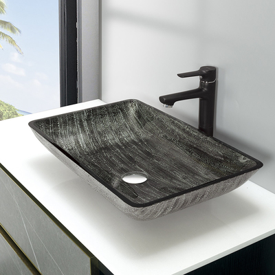 อ่างล้างหน้าในห้องน้ำขนาด 12 มม. 16.5 นิ้ว Art Rectangular Tempered Glass Sink Bowl